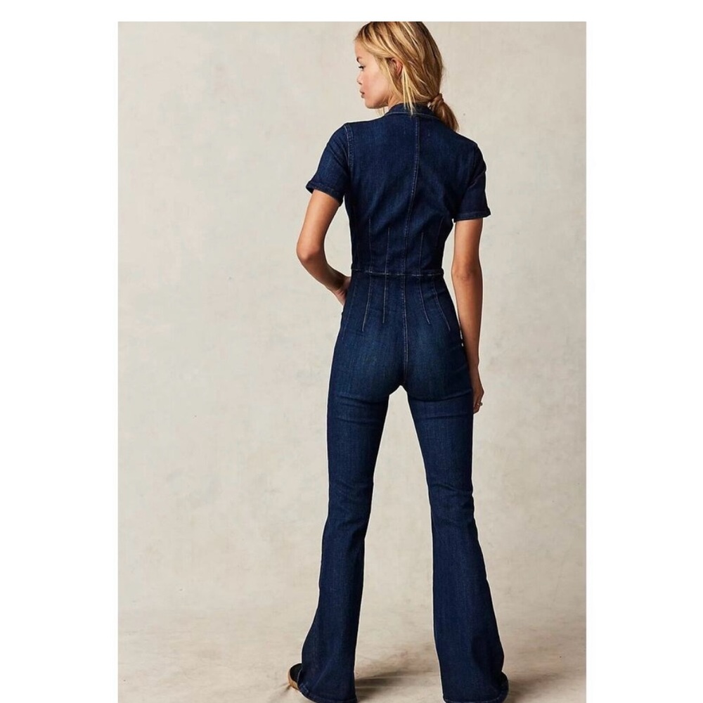 Free People Dark Blue Denim Jumpsuit
